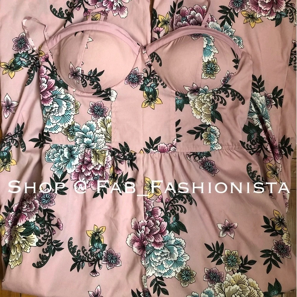 Moissanite Corset Bodice Wide Leg Jumpsuit Floral Size Medium